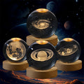 3D Crystal Ball Night Light - Laser Engraved Moon & Galaxy Glass Sphere with Wooden LED Base Mix Random Design