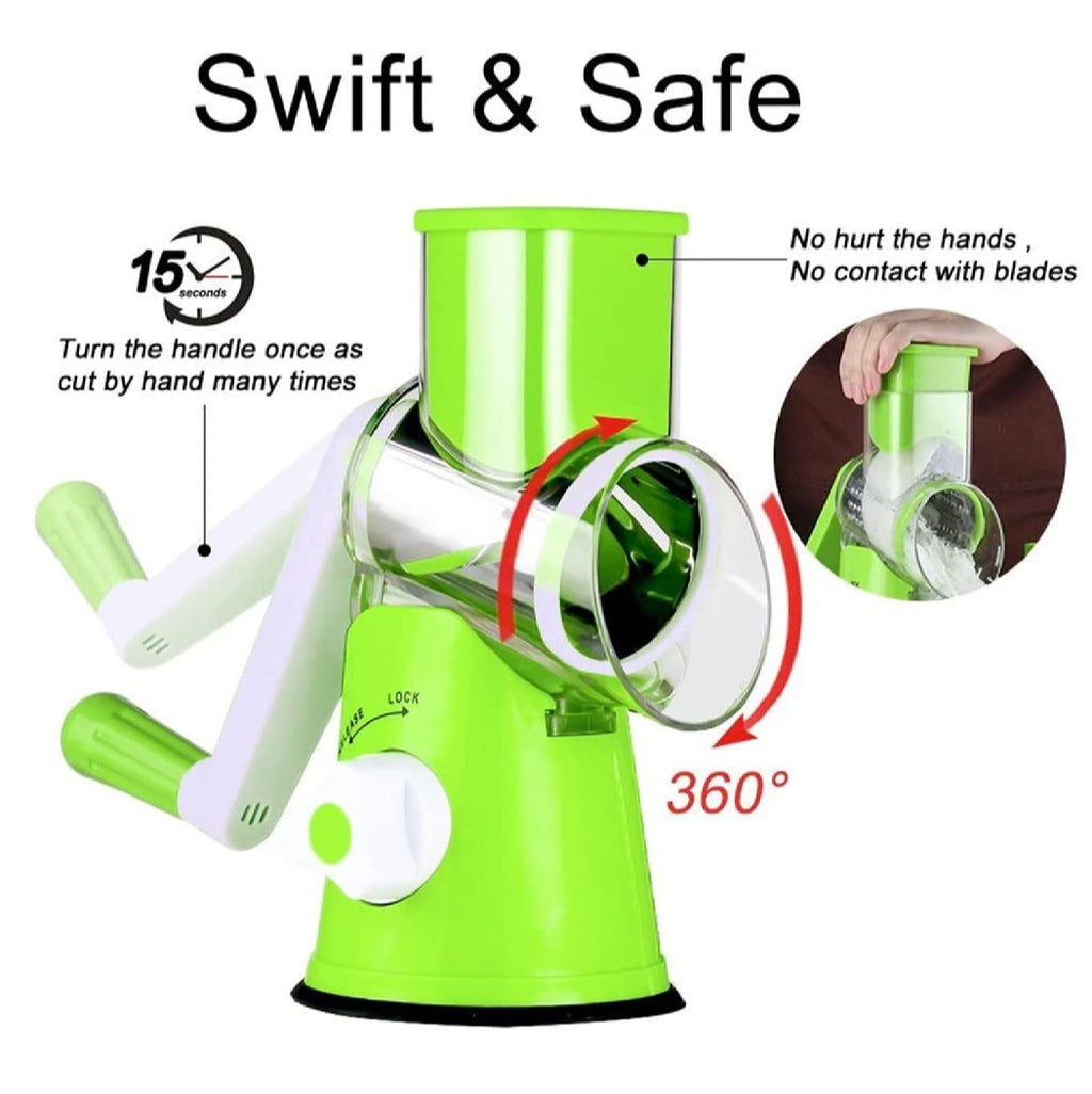 3-in-1 Multi-Functional Rotary Drum Grater & Vegetable Slicer - Manual Kitchen Grinder for Cheese, Nuts & Veggies