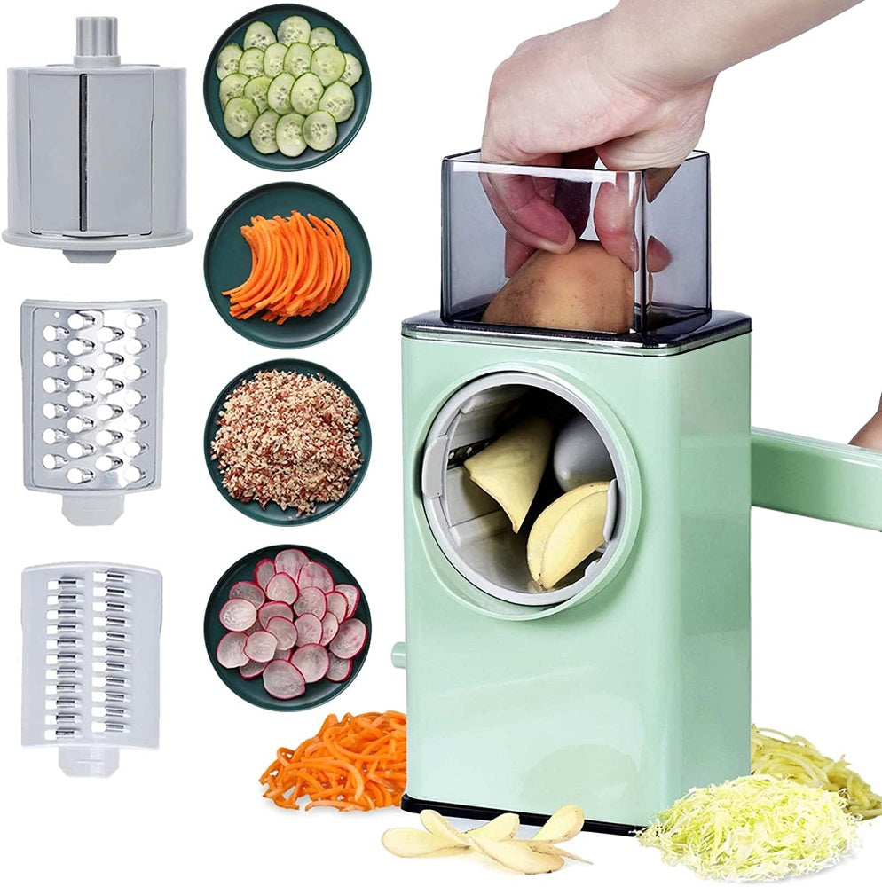 3-in-1 Multifunctional Rotary Vegetable Slicer – Manual Kitchen Mandoline & Drum Grater