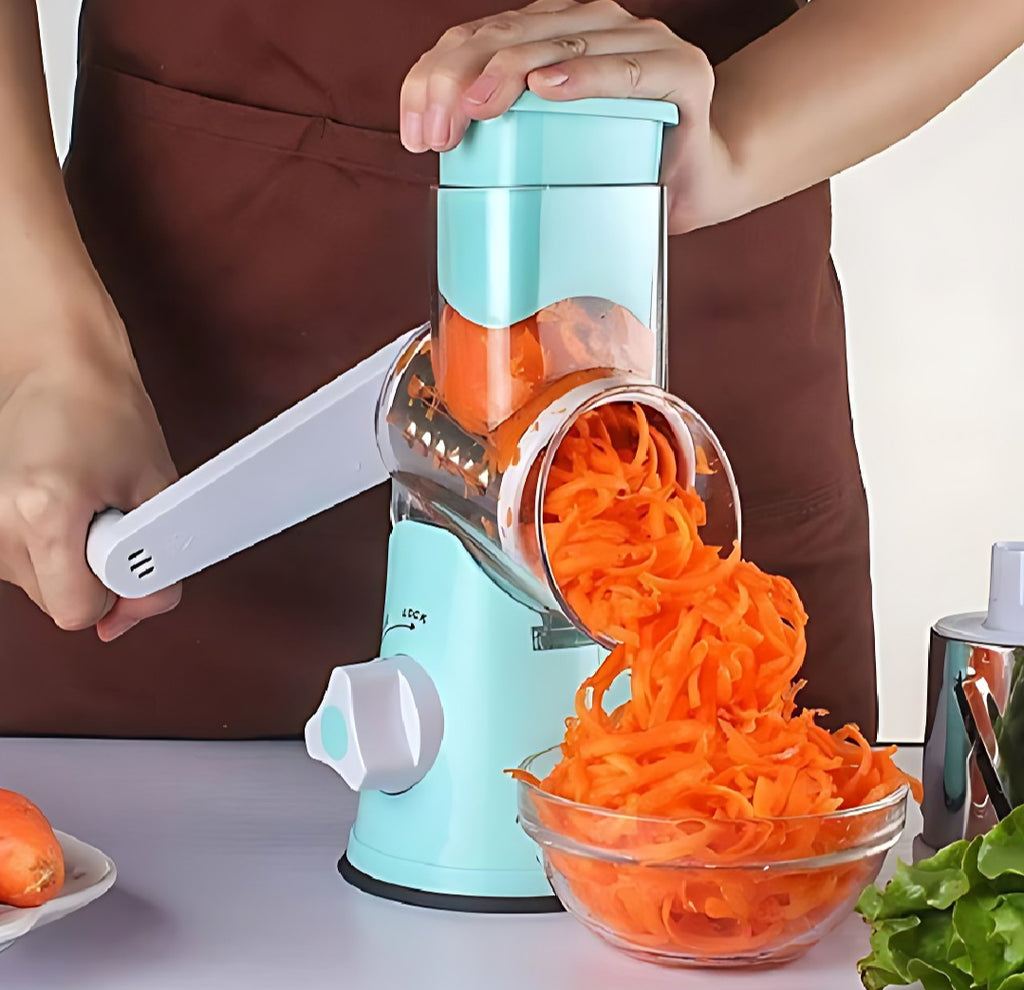 3-in-1 Multi-Functional Rotary Drum Grater & Vegetable Slicer - Manual Kitchen Grinder for Cheese, Nuts & Veggies