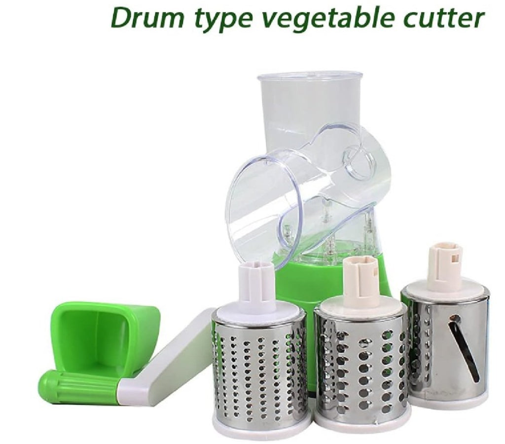 3-in-1 Multi-Functional Rotary Drum Grater & Vegetable Slicer - Manual Kitchen Grinder for Cheese, Nuts & Veggies