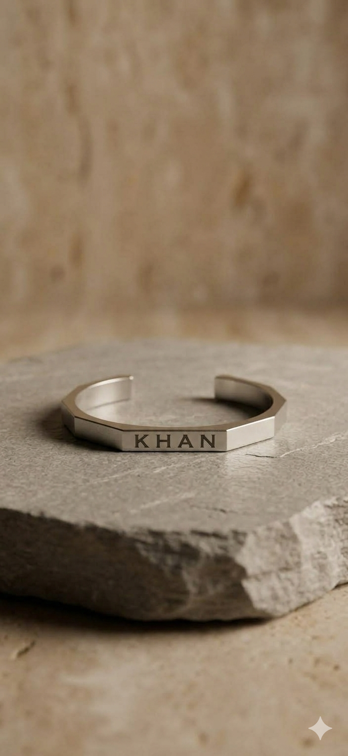 Personalized Stainless Steel Hexagon Cuff Bangle - Custom Name Bracelet for Men & Women