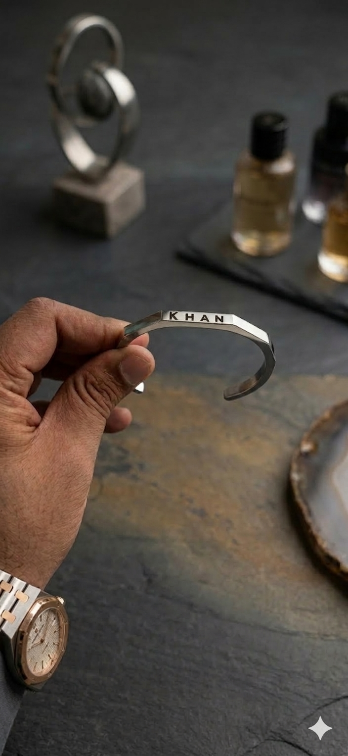 Personalized Stainless Steel Hexagon Cuff Bangle - Custom Name Bracelet for Men & Women