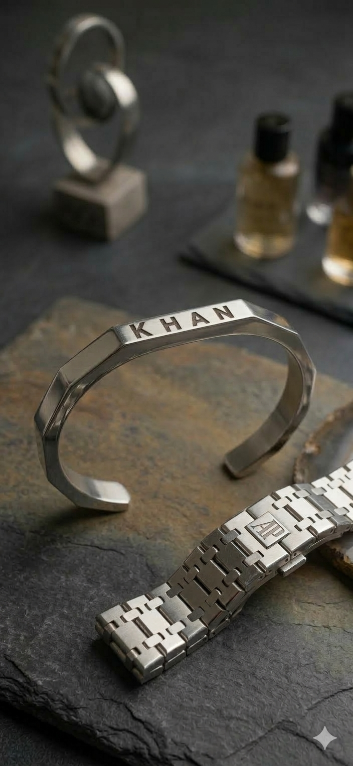 Personalized Stainless Steel Hexagon Cuff Bangle - Custom Name Bracelet for Men & Women