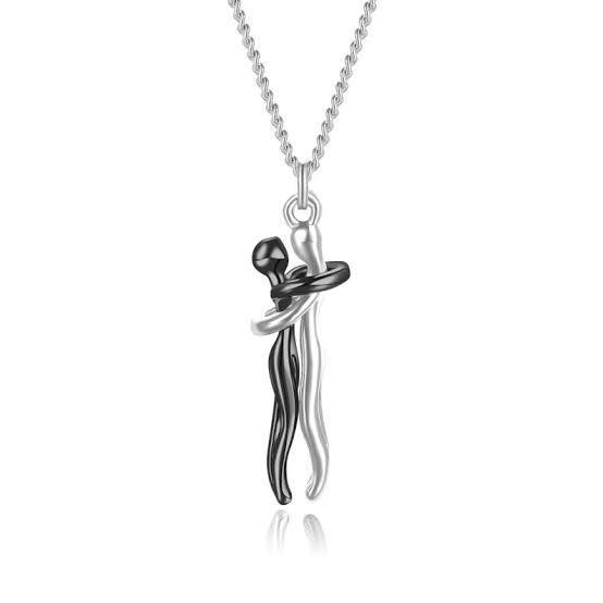 Unisex Couple Hug Pendant Necklace - Romantic Stainless Steel Jewelry Gift for Men & Women