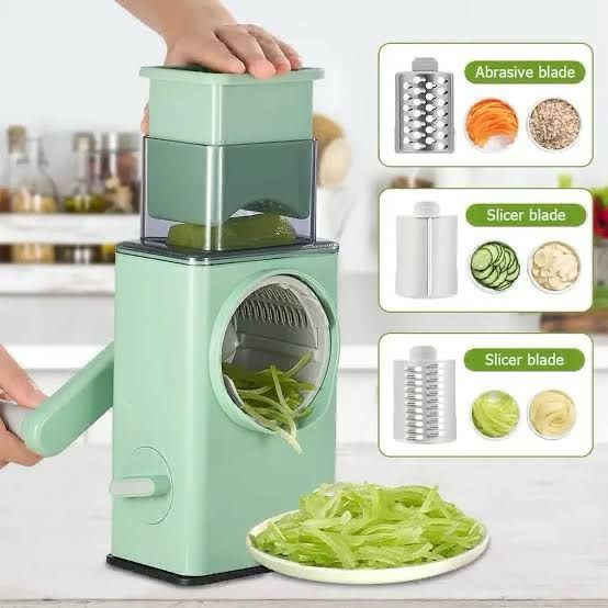 3-in-1 Multifunctional Rotary Vegetable Slicer – Manual Kitchen Mandoline & Drum Grater